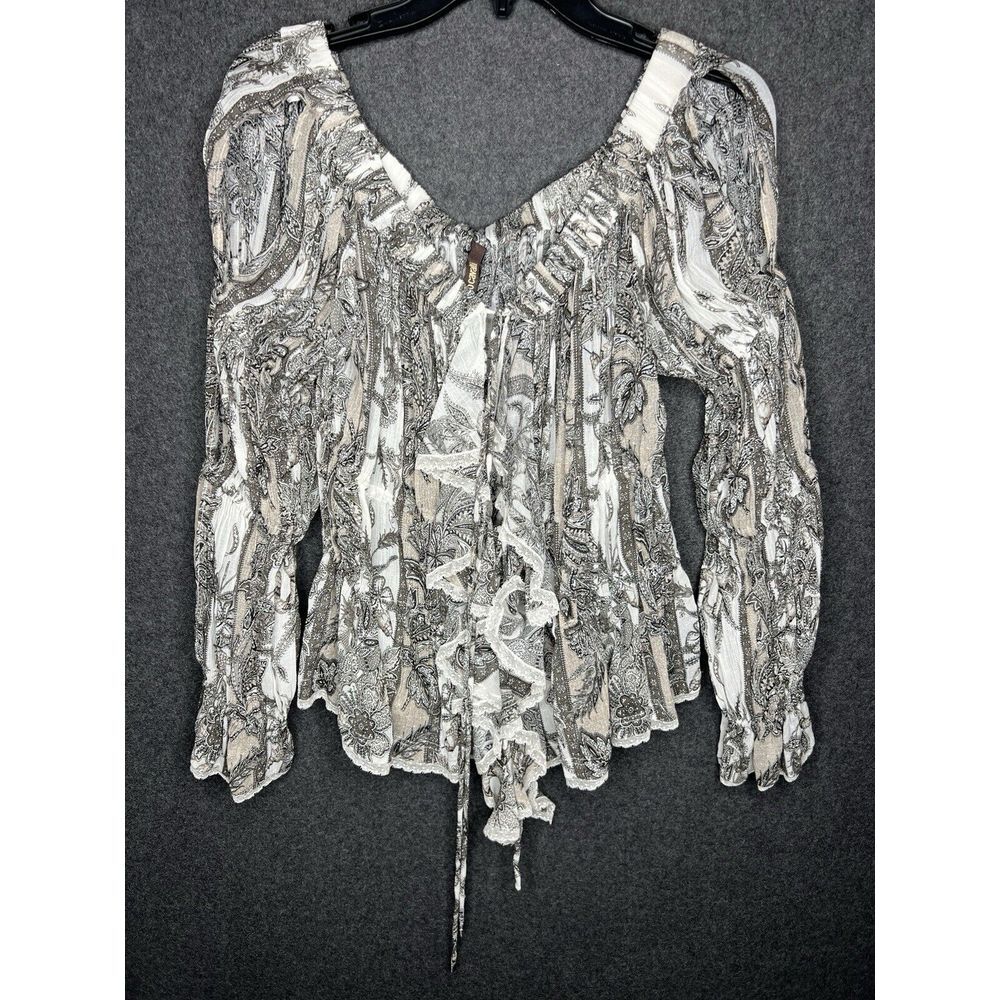Roberto Cavalli women's paisley blouse ruffles lace size 44 Italy designer